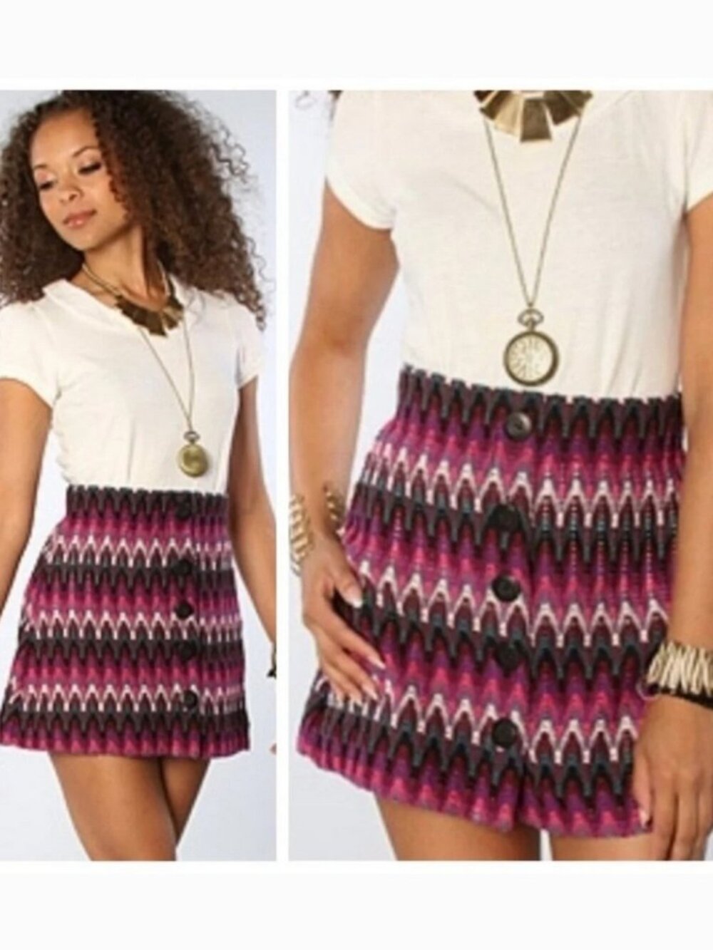 Free People Purple Pink Chevron Print Mini Skirt